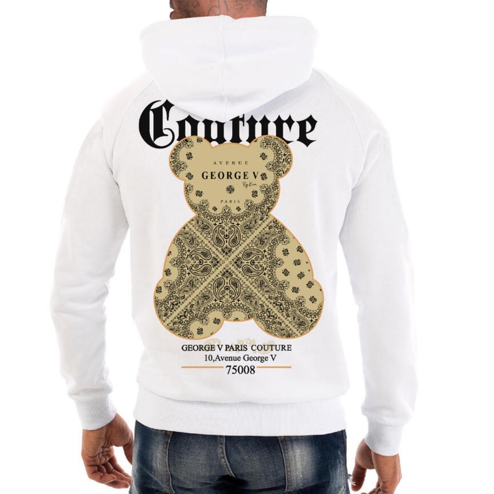 New George V Designer White Tan Graphic Hoodie